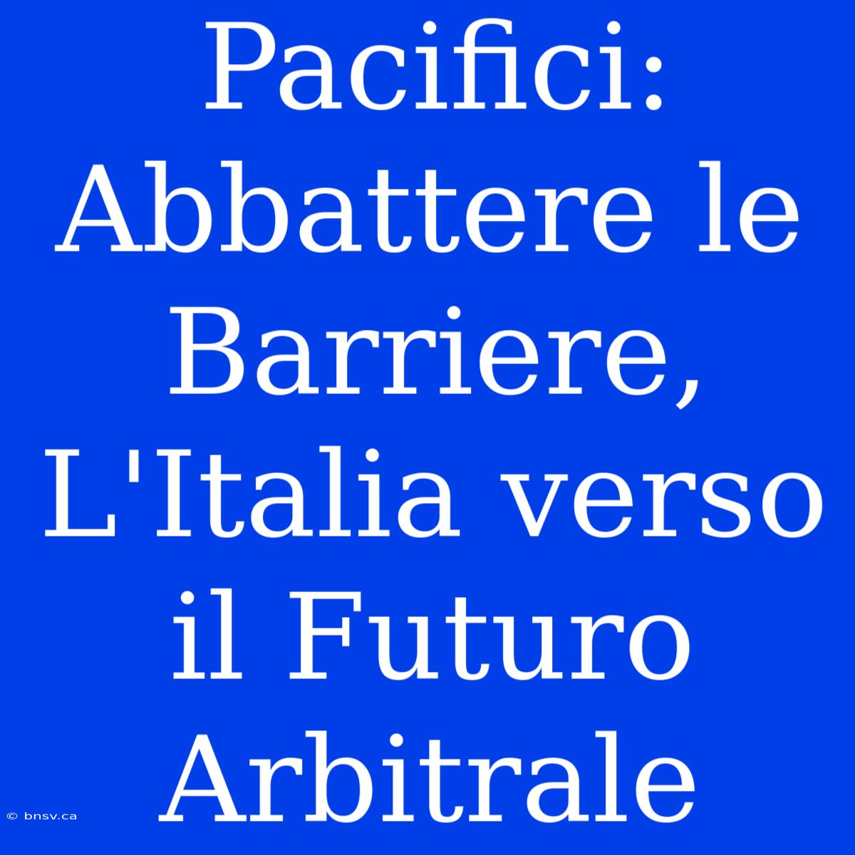 Pacifici: Abbattere Le Barriere, L'Italia Verso Il Futuro Arbitrale