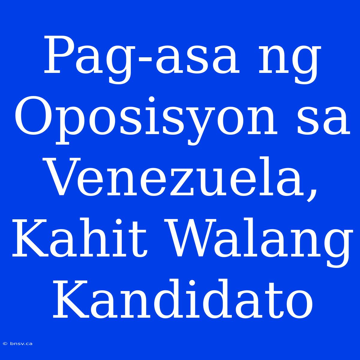 Pag-asa Ng Oposisyon Sa Venezuela, Kahit Walang Kandidato