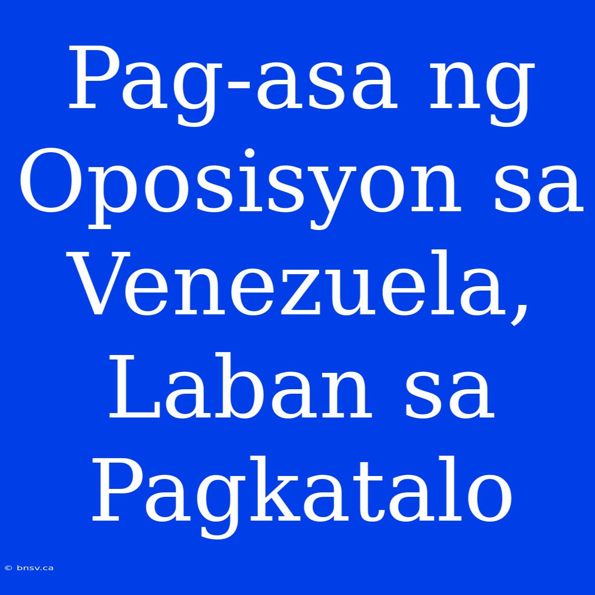 Pag-asa Ng Oposisyon Sa Venezuela, Laban Sa Pagkatalo