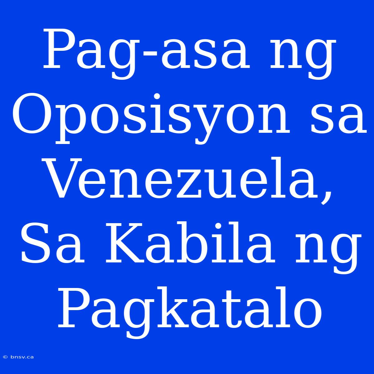 Pag-asa Ng Oposisyon Sa Venezuela, Sa Kabila Ng Pagkatalo