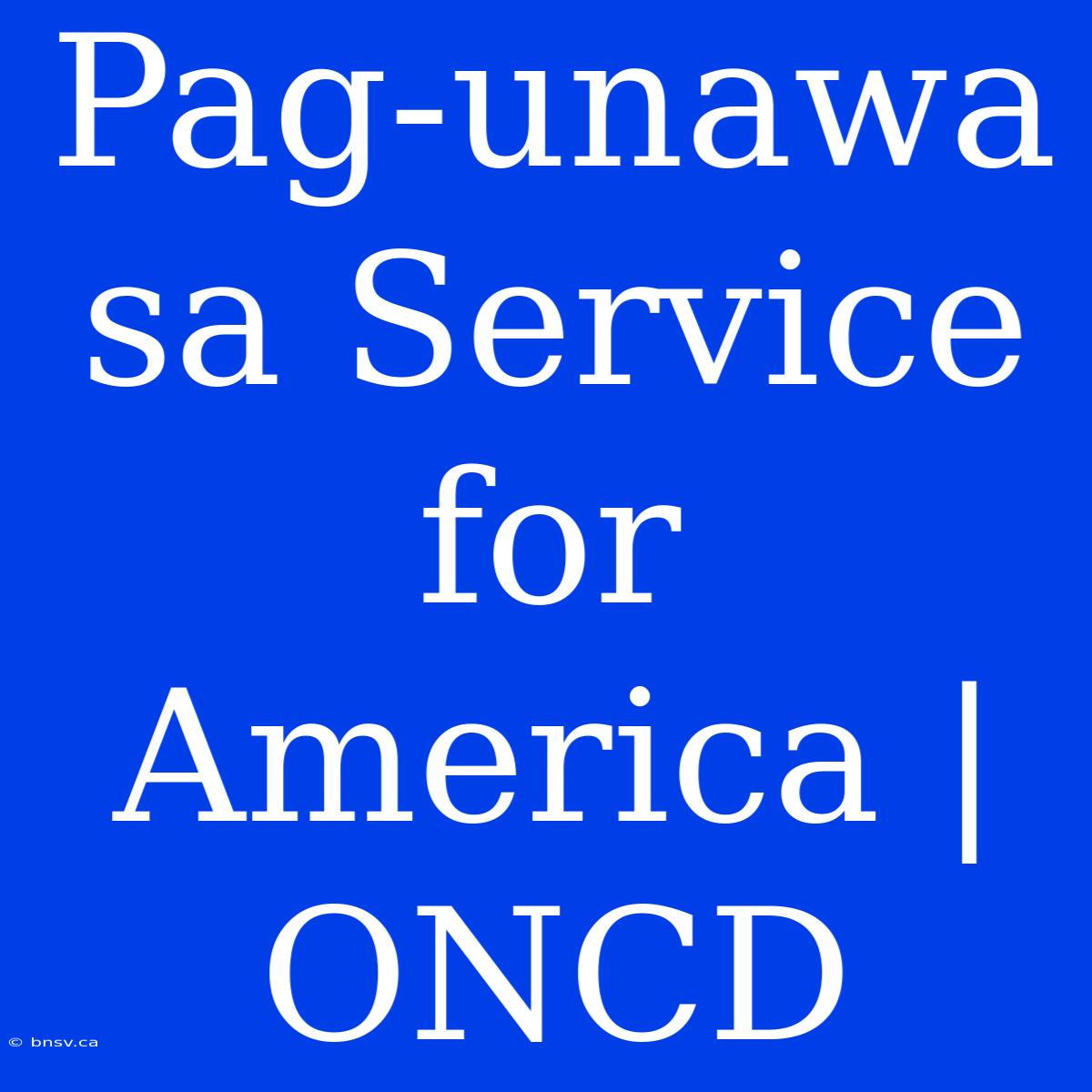 Pag-unawa Sa Service For America | ONCD