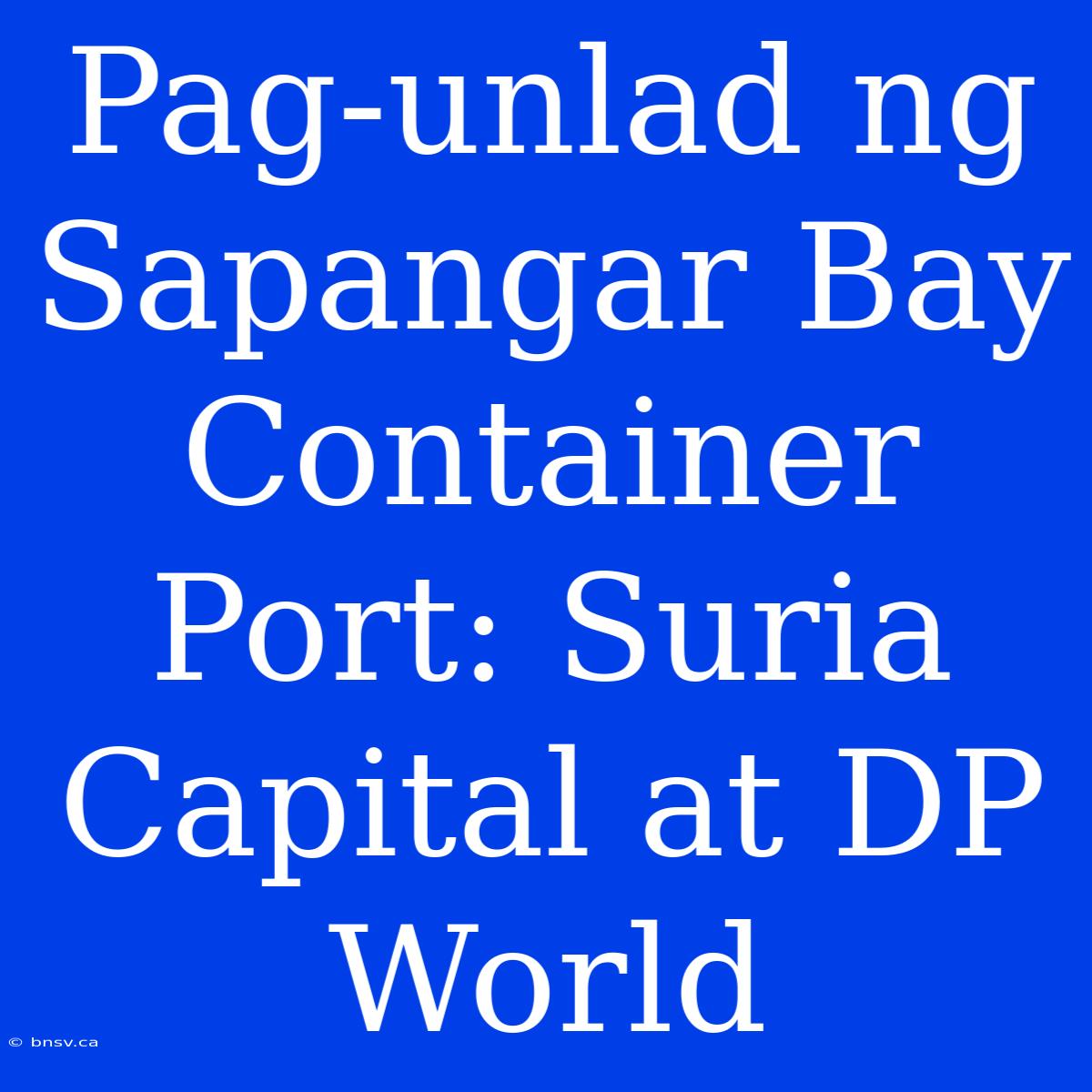 Pag-unlad Ng Sapangar Bay Container Port: Suria Capital At DP World