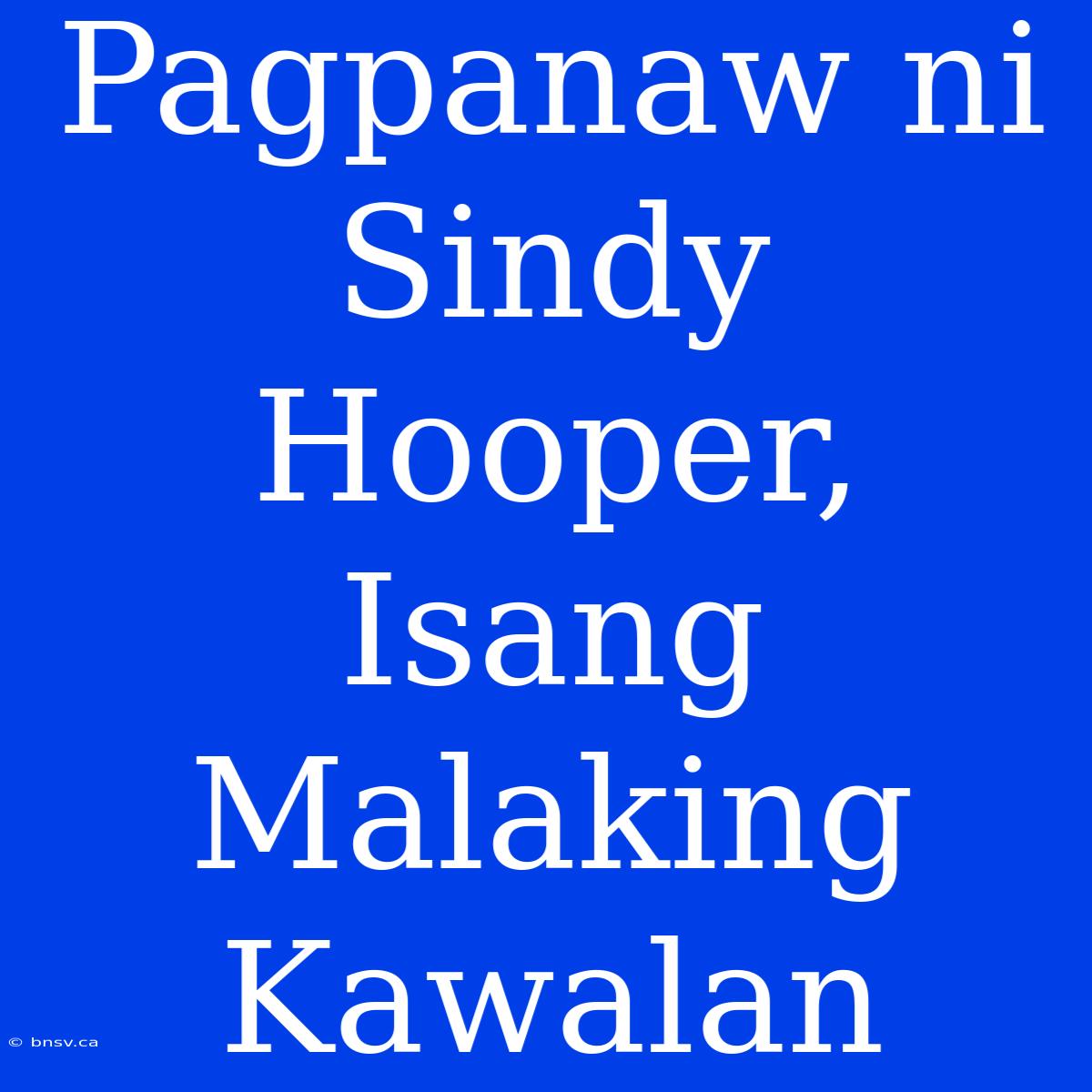 Pagpanaw Ni Sindy Hooper, Isang Malaking Kawalan