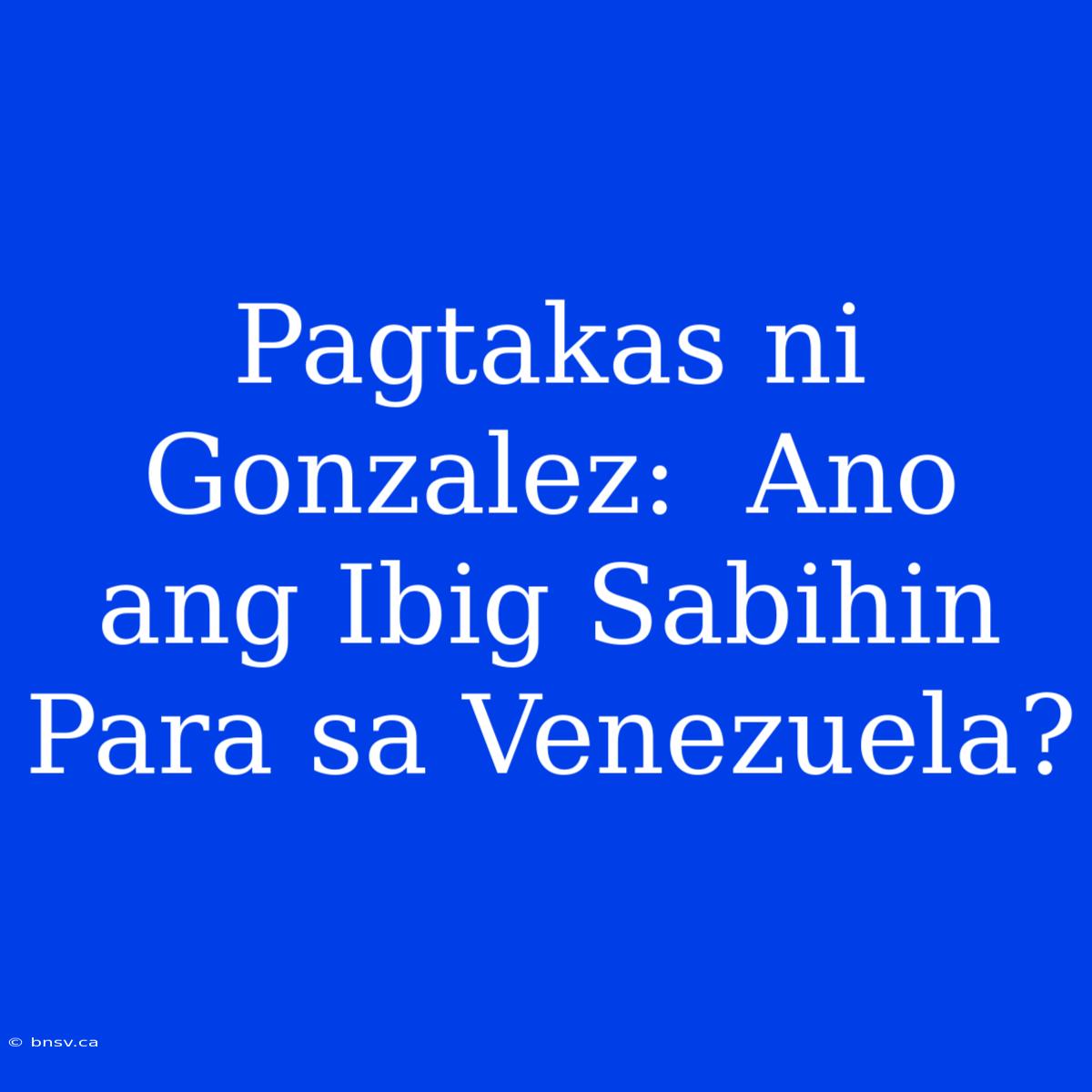 Pagtakas Ni Gonzalez:  Ano Ang Ibig Sabihin Para Sa Venezuela?