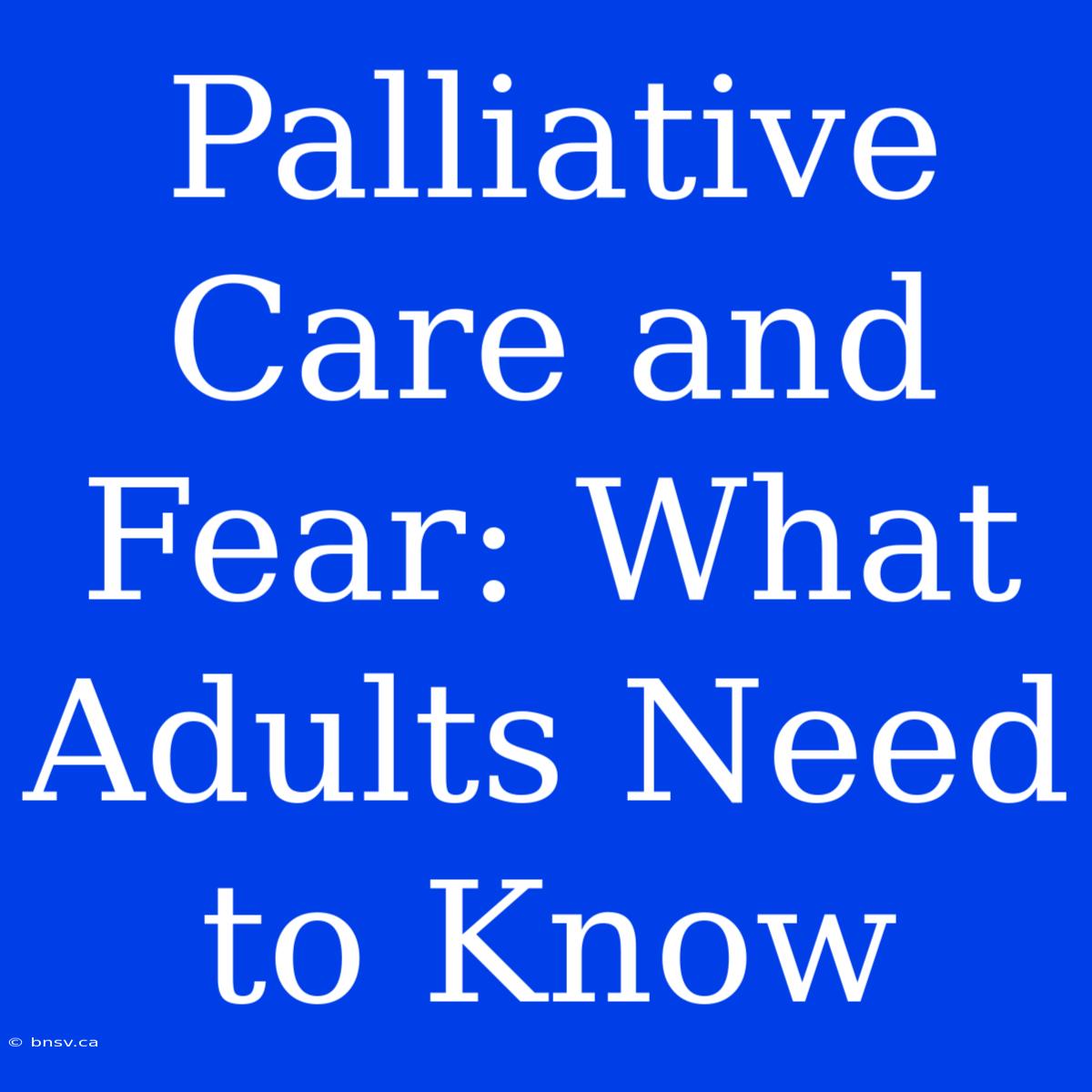 Palliative Care And Fear: What Adults Need To Know