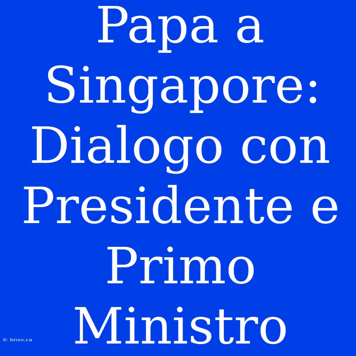 Papa A Singapore: Dialogo Con Presidente E Primo Ministro