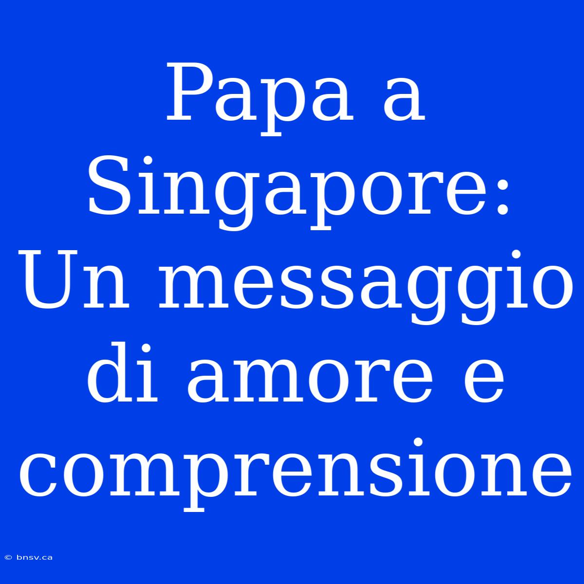 Papa A Singapore: Un Messaggio Di Amore E Comprensione