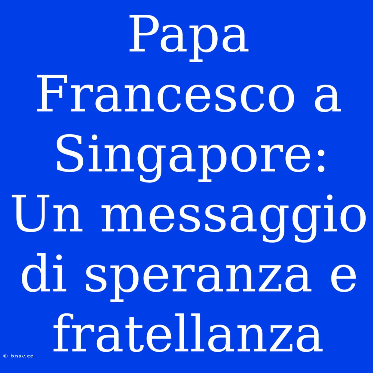 Papa Francesco A Singapore: Un Messaggio Di Speranza E Fratellanza