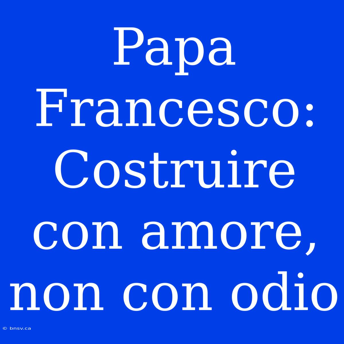 Papa Francesco: Costruire Con Amore, Non Con Odio