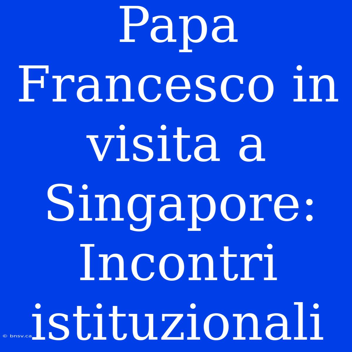 Papa Francesco In Visita A Singapore: Incontri Istituzionali