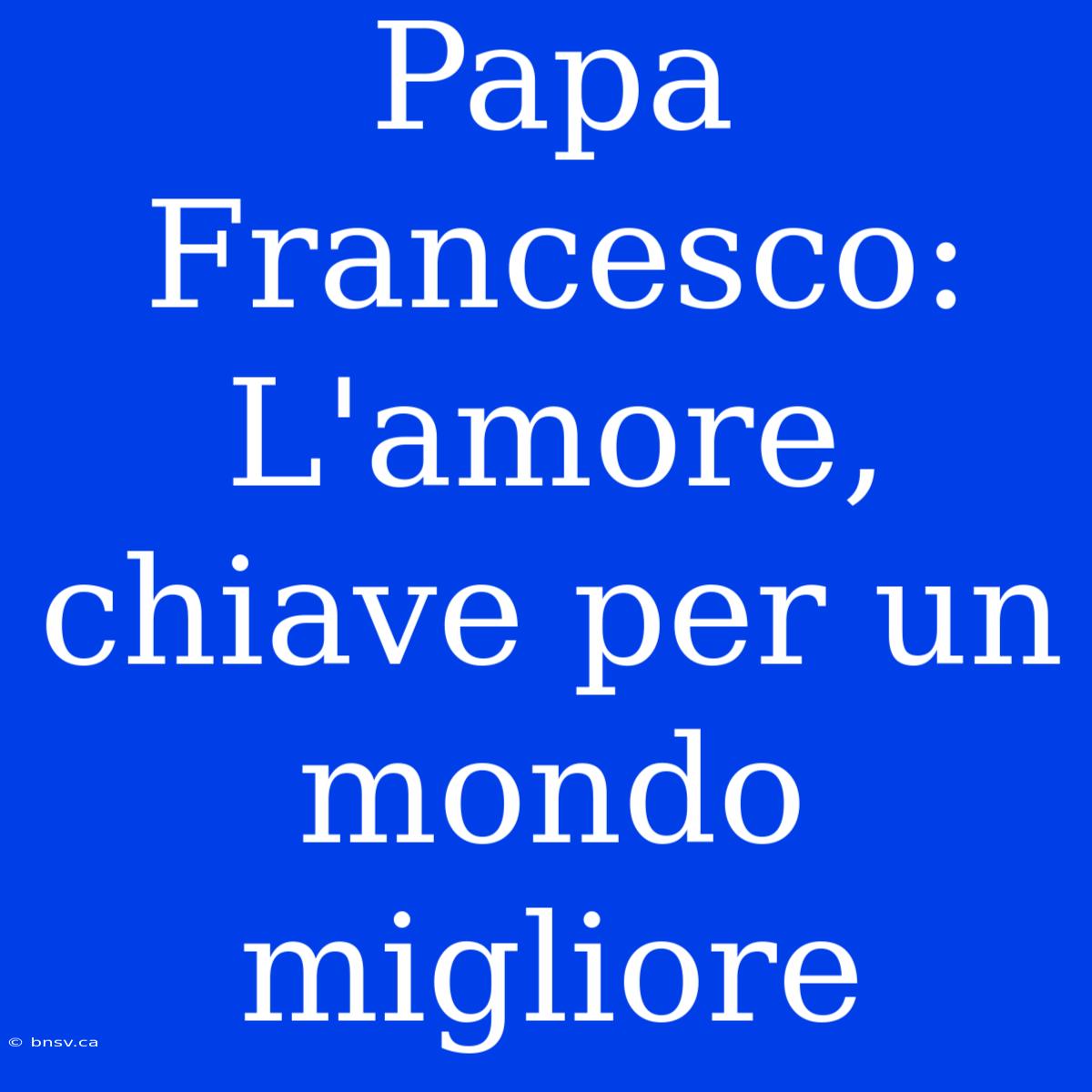 Papa Francesco: L'amore, Chiave Per Un Mondo Migliore