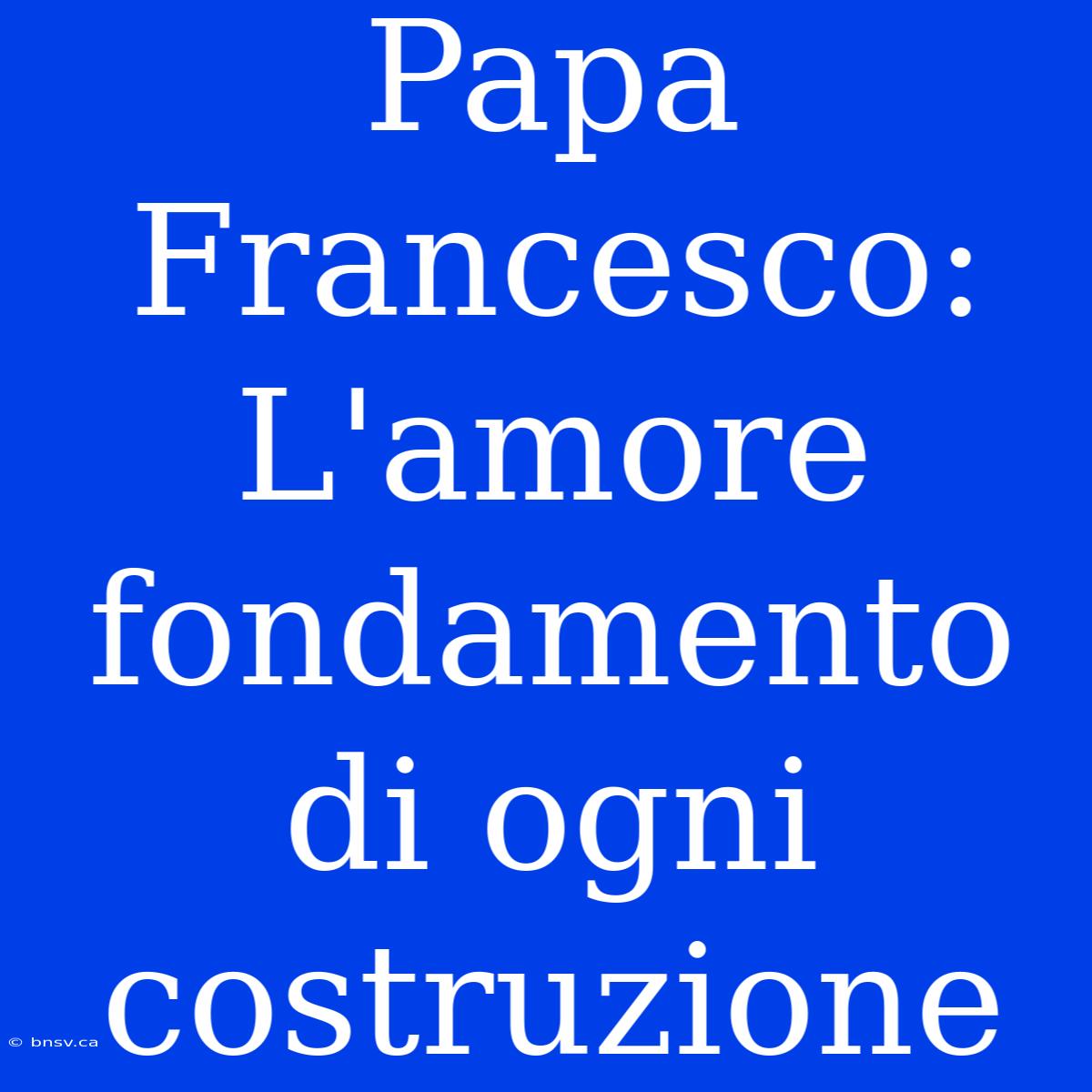 Papa Francesco: L'amore Fondamento Di Ogni Costruzione