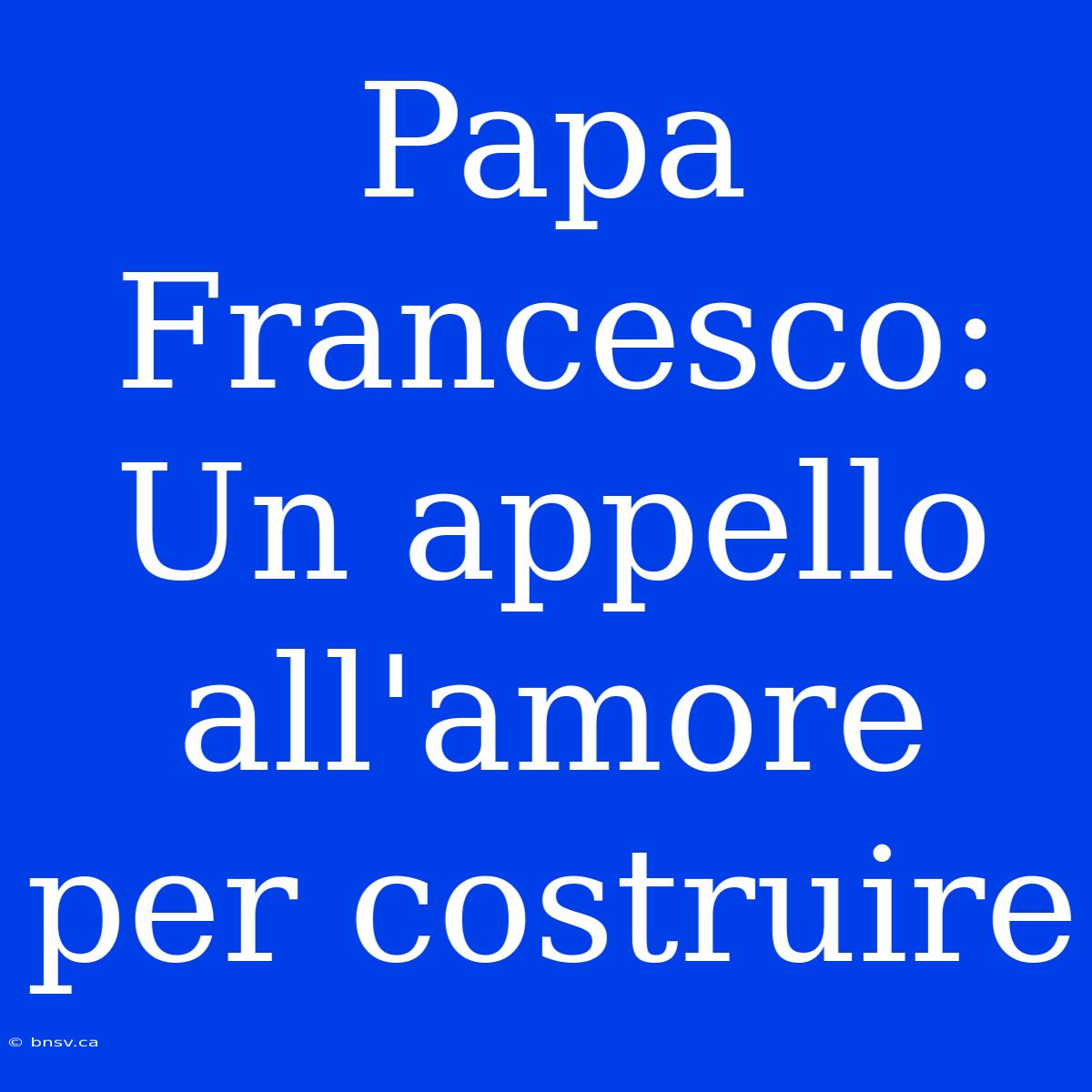 Papa Francesco: Un Appello All'amore Per Costruire