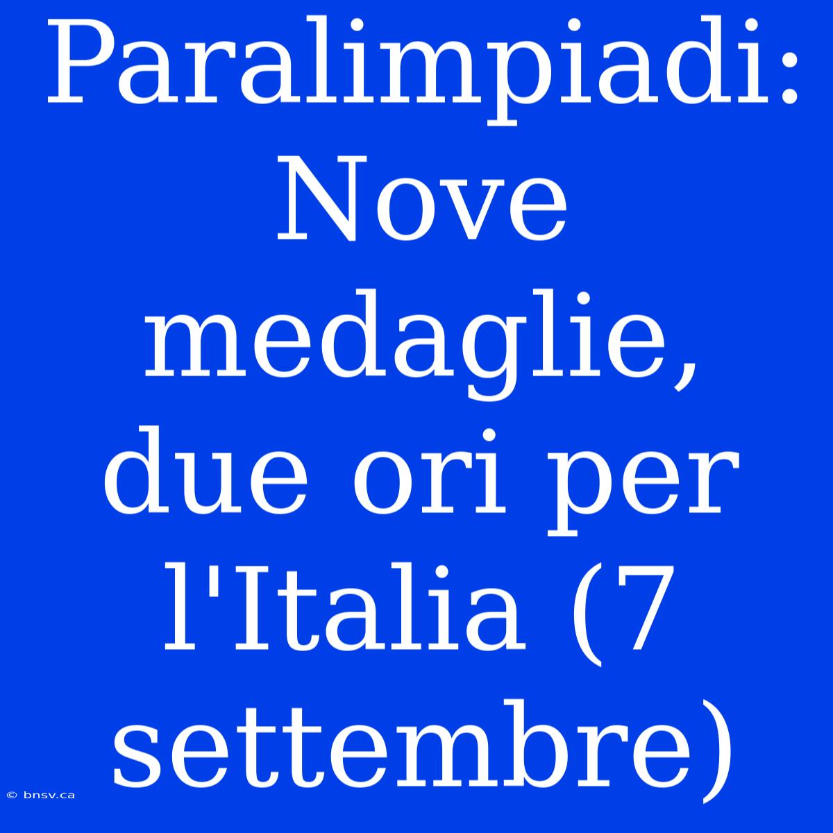 Paralimpiadi: Nove Medaglie, Due Ori Per L'Italia (7 Settembre)