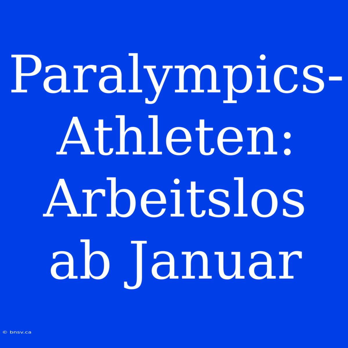 Paralympics-Athleten: Arbeitslos Ab Januar