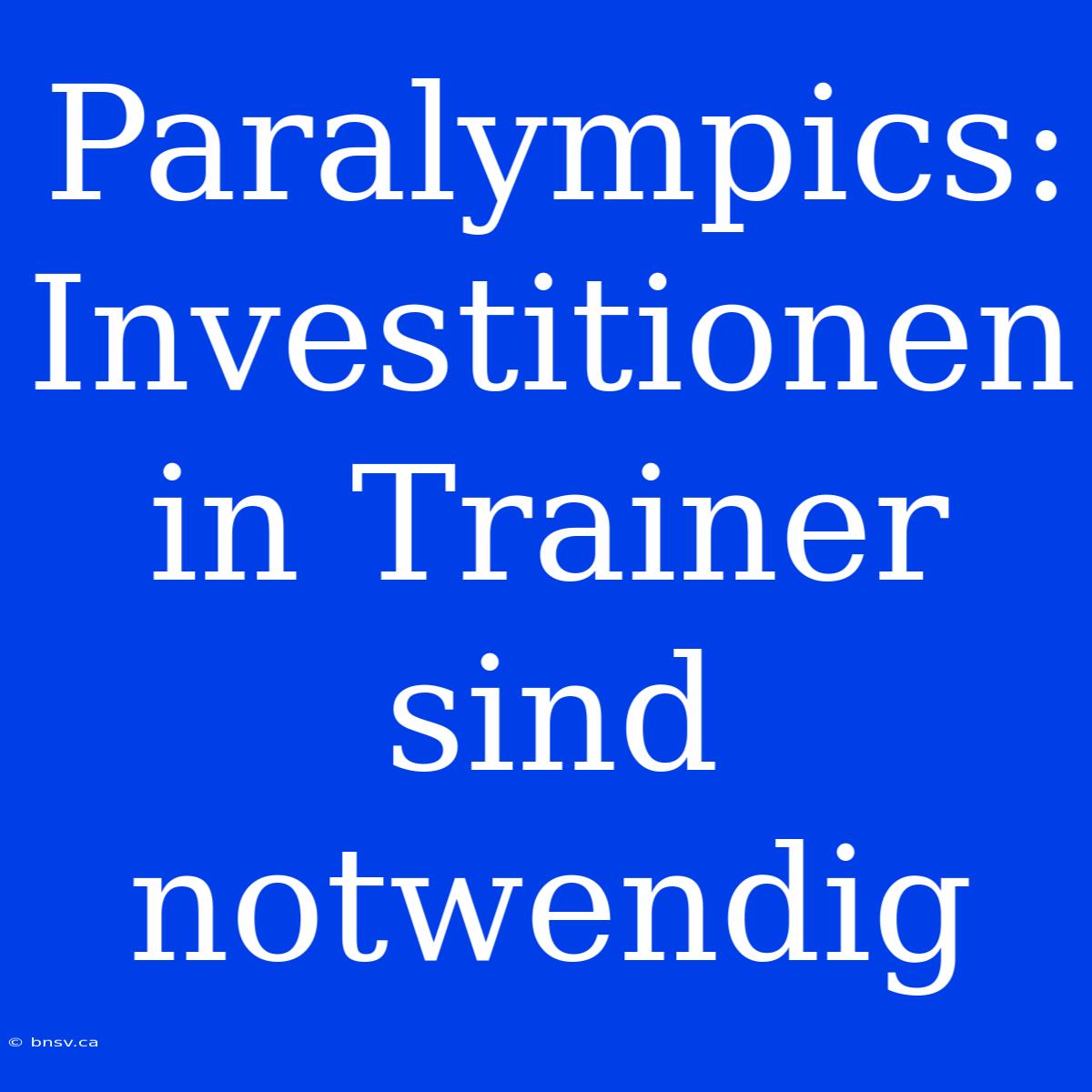 Paralympics: Investitionen In Trainer Sind Notwendig