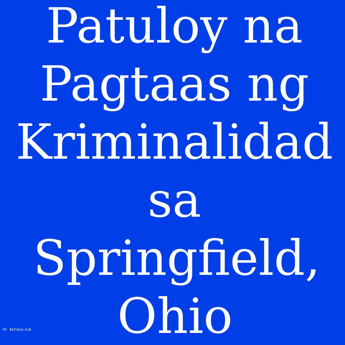 Patuloy Na Pagtaas Ng Kriminalidad Sa Springfield, Ohio