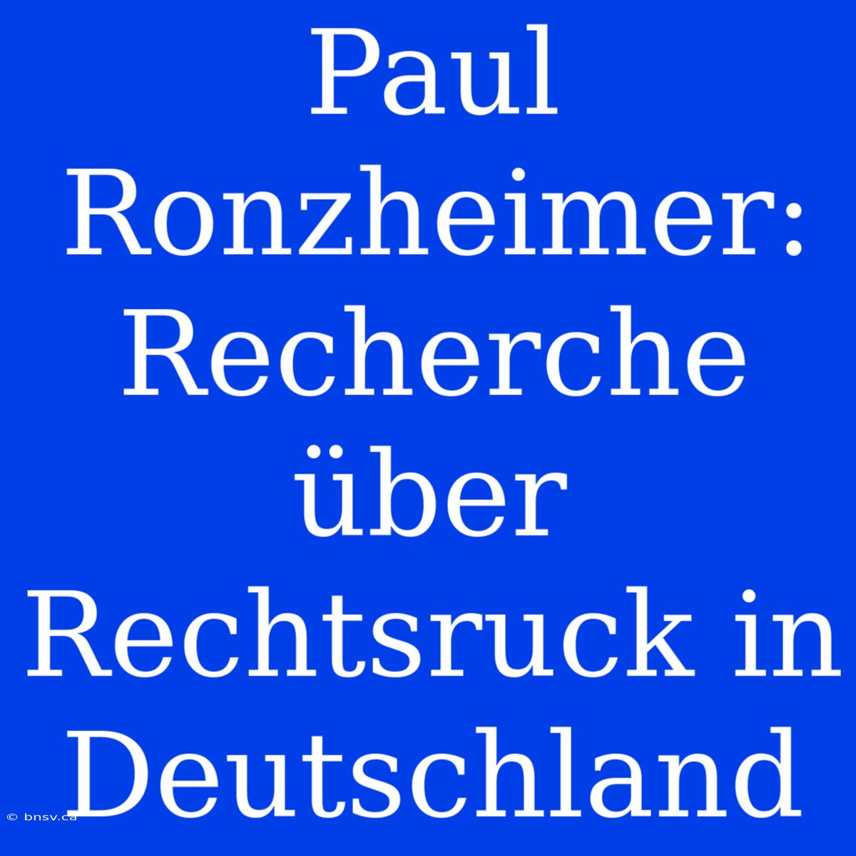 Paul Ronzheimer: Recherche Über Rechtsruck In Deutschland