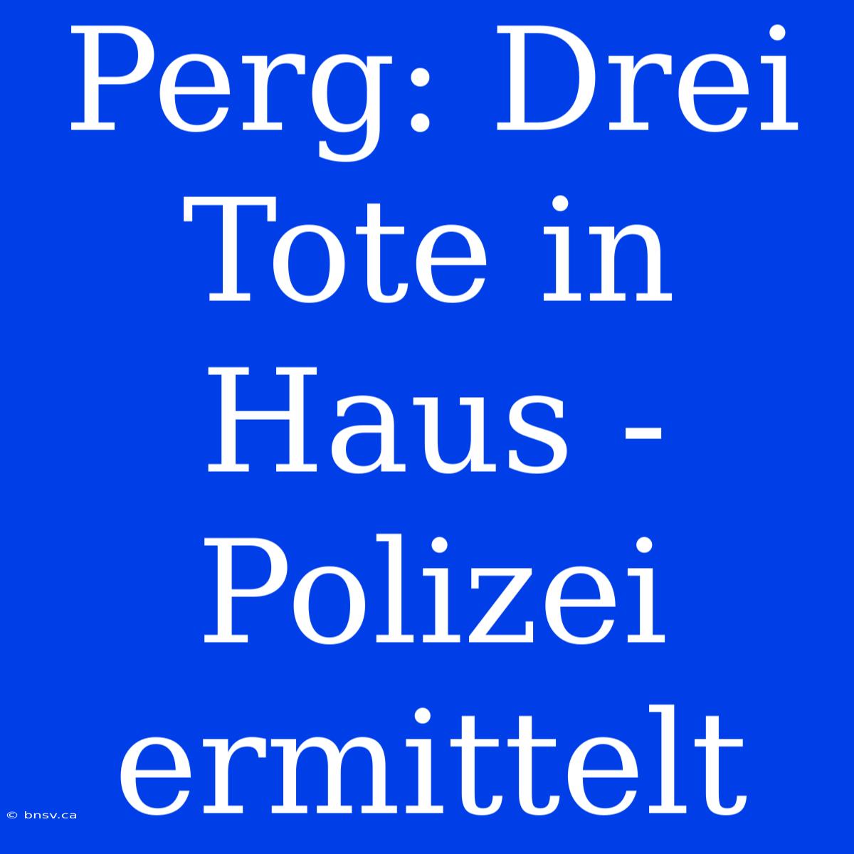 Perg: Drei Tote In Haus - Polizei Ermittelt