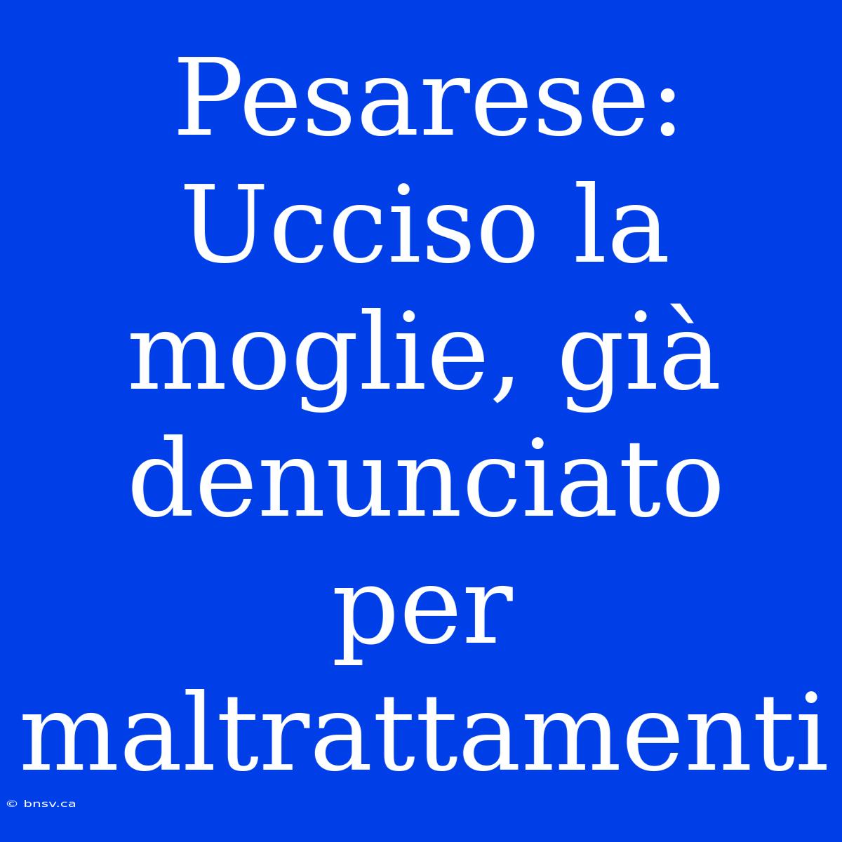 Pesarese: Ucciso La Moglie, Già Denunciato Per Maltrattamenti