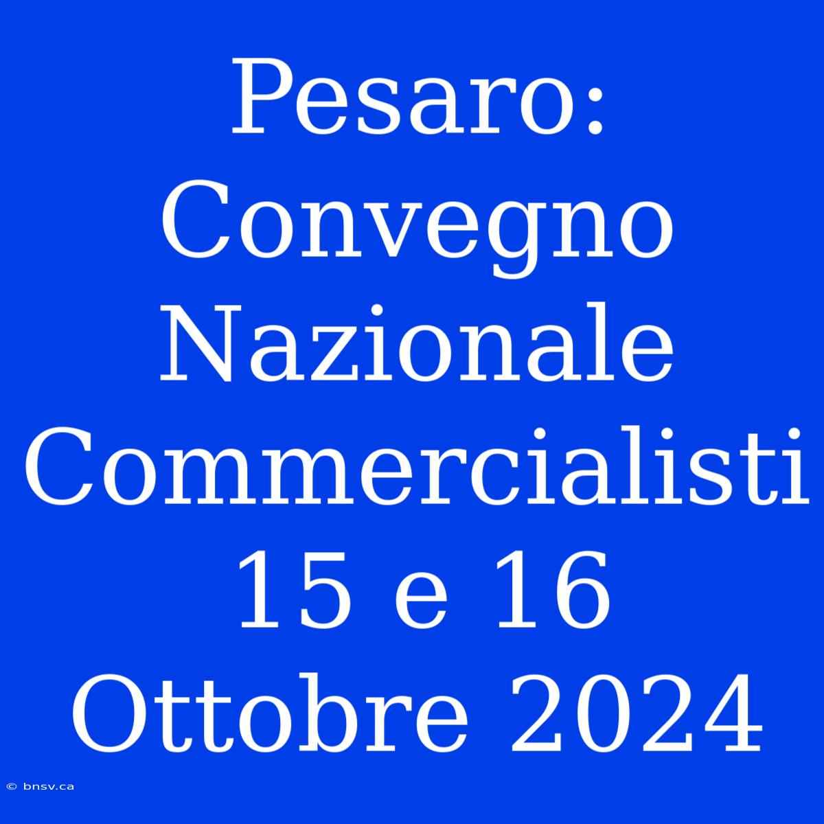 Pesaro: Convegno Nazionale Commercialisti 15 E 16 Ottobre 2024