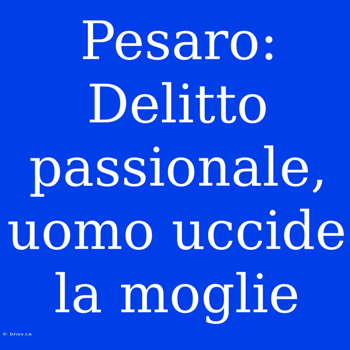 Pesaro: Delitto Passionale, Uomo Uccide La Moglie