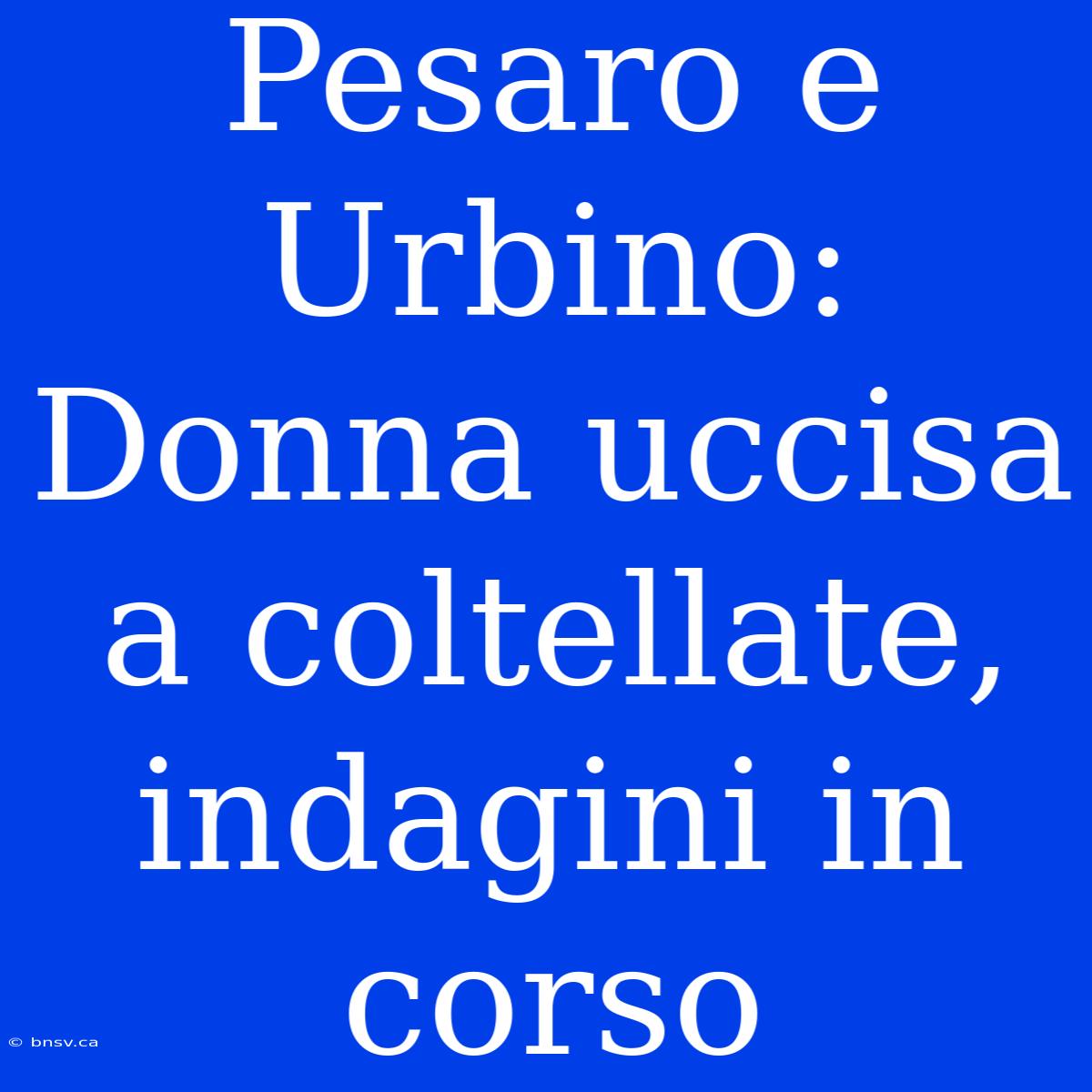 Pesaro E Urbino: Donna Uccisa A Coltellate, Indagini In Corso