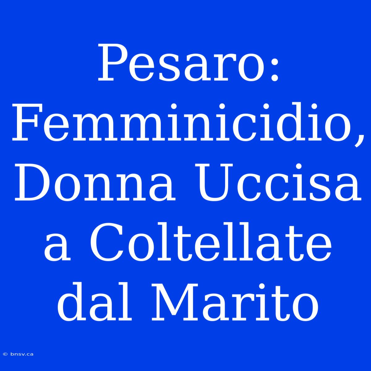 Pesaro: Femminicidio, Donna Uccisa A Coltellate Dal Marito