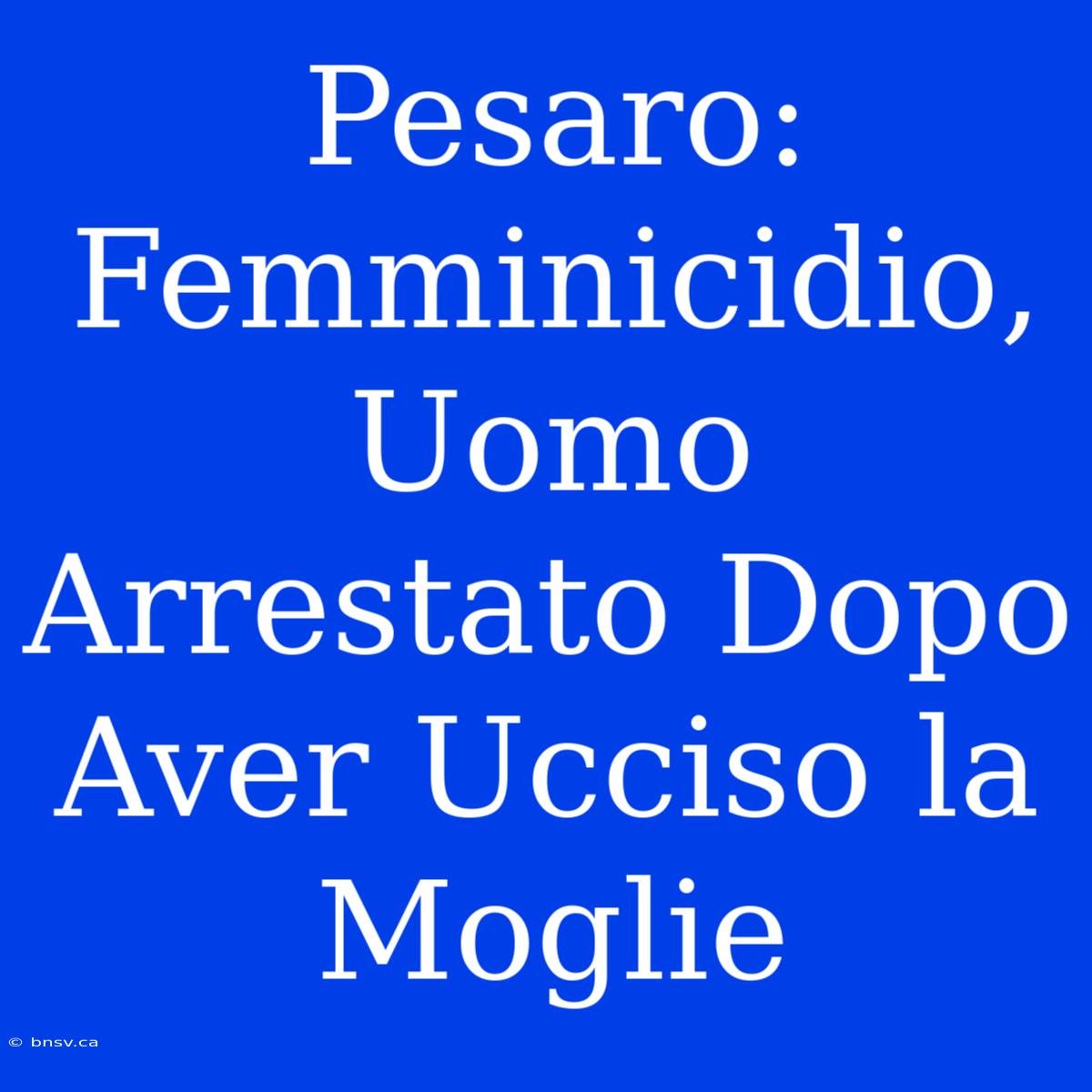 Pesaro: Femminicidio, Uomo Arrestato Dopo Aver Ucciso La Moglie