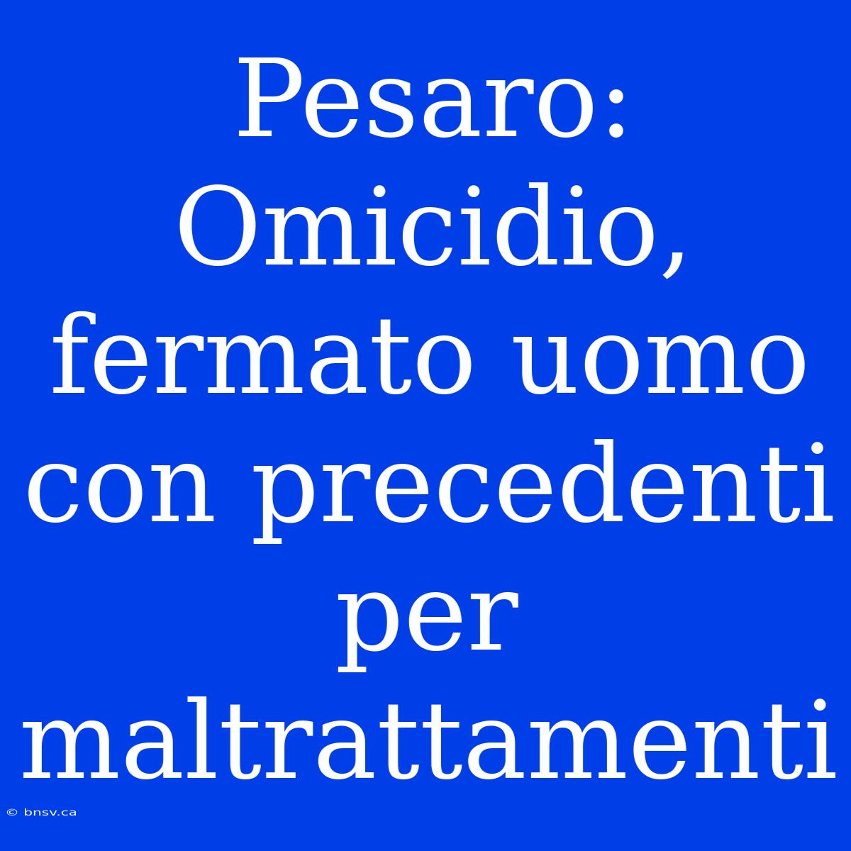 Pesaro: Omicidio, Fermato Uomo Con Precedenti Per Maltrattamenti