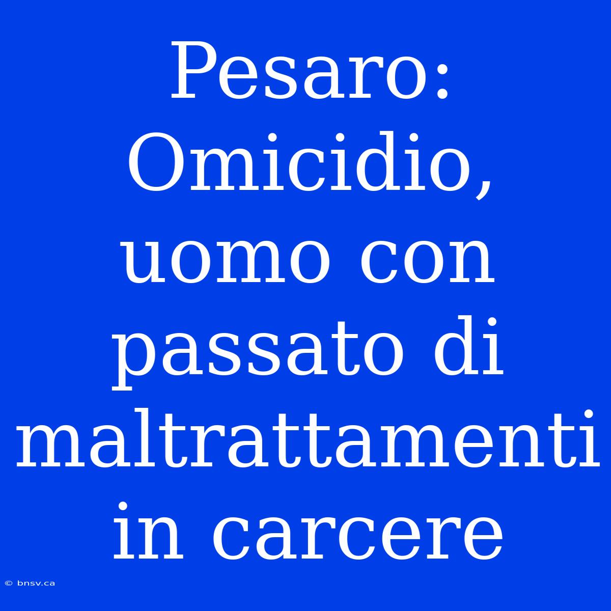 Pesaro: Omicidio, Uomo Con Passato Di Maltrattamenti In Carcere