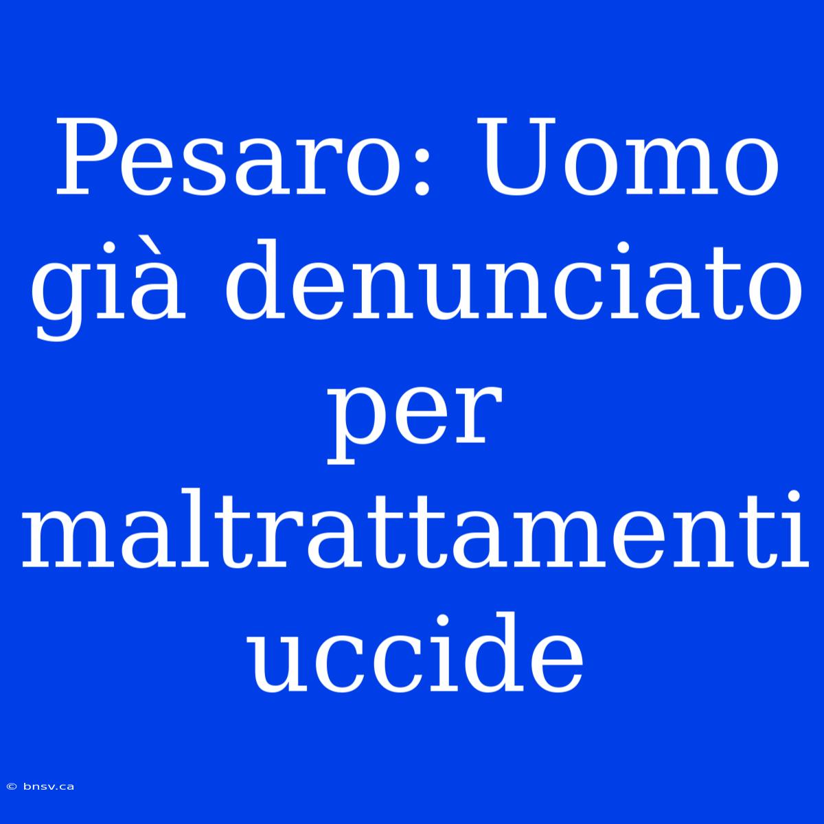 Pesaro: Uomo Già Denunciato Per Maltrattamenti Uccide