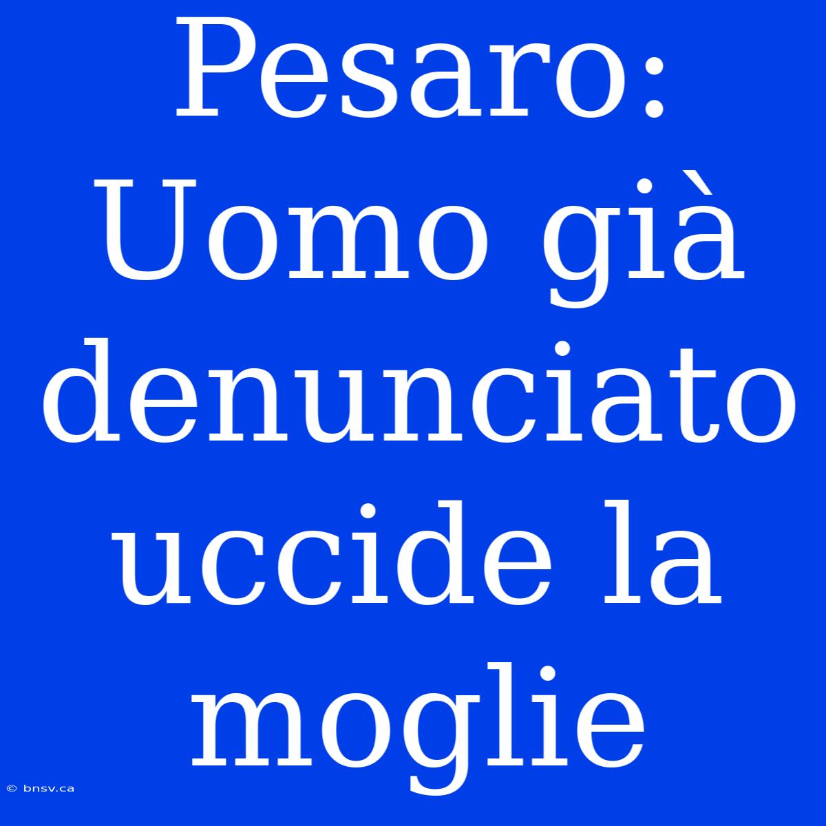 Pesaro: Uomo Già Denunciato Uccide La Moglie