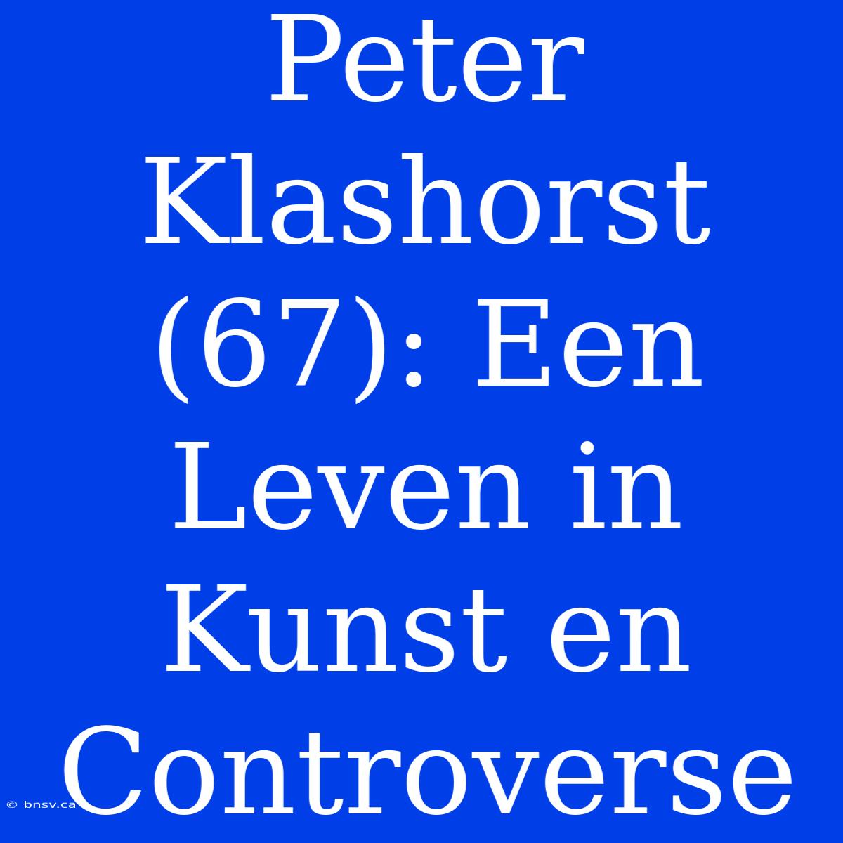 Peter Klashorst (67): Een Leven In Kunst En Controverse