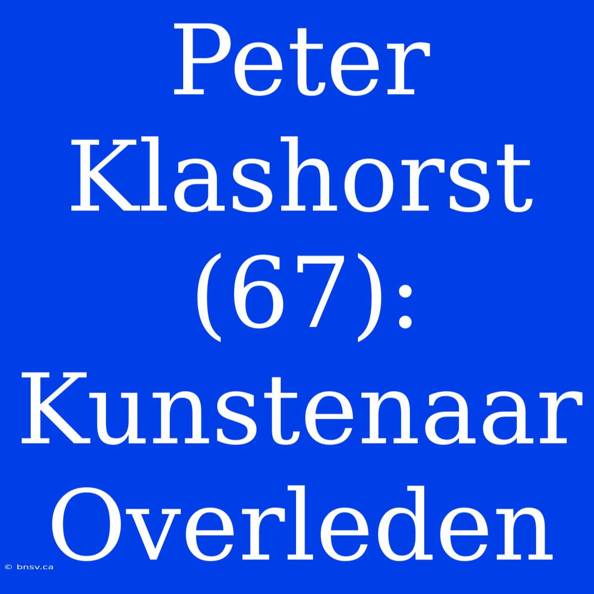 Peter Klashorst (67): Kunstenaar Overleden