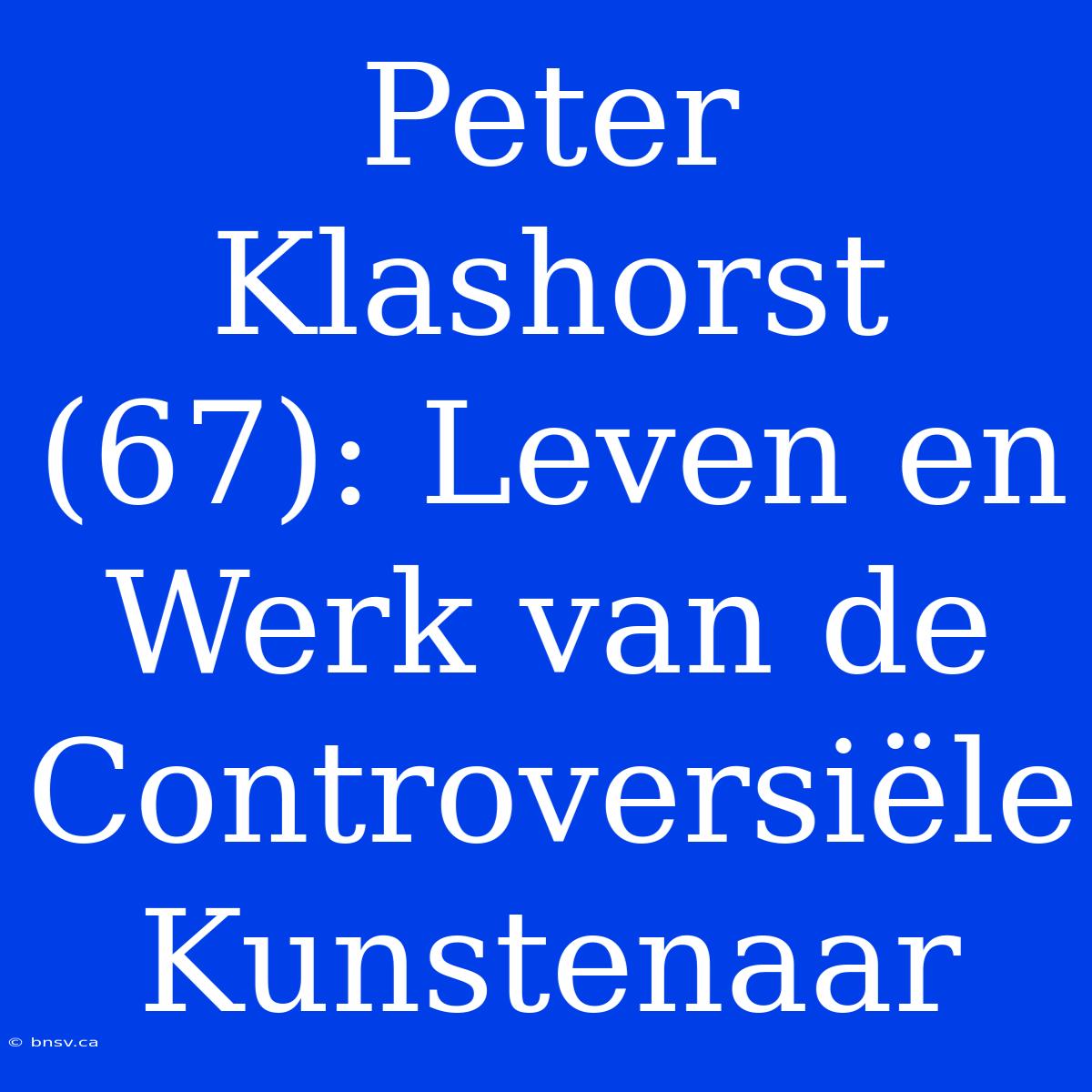 Peter Klashorst (67): Leven En Werk Van De Controversiële Kunstenaar