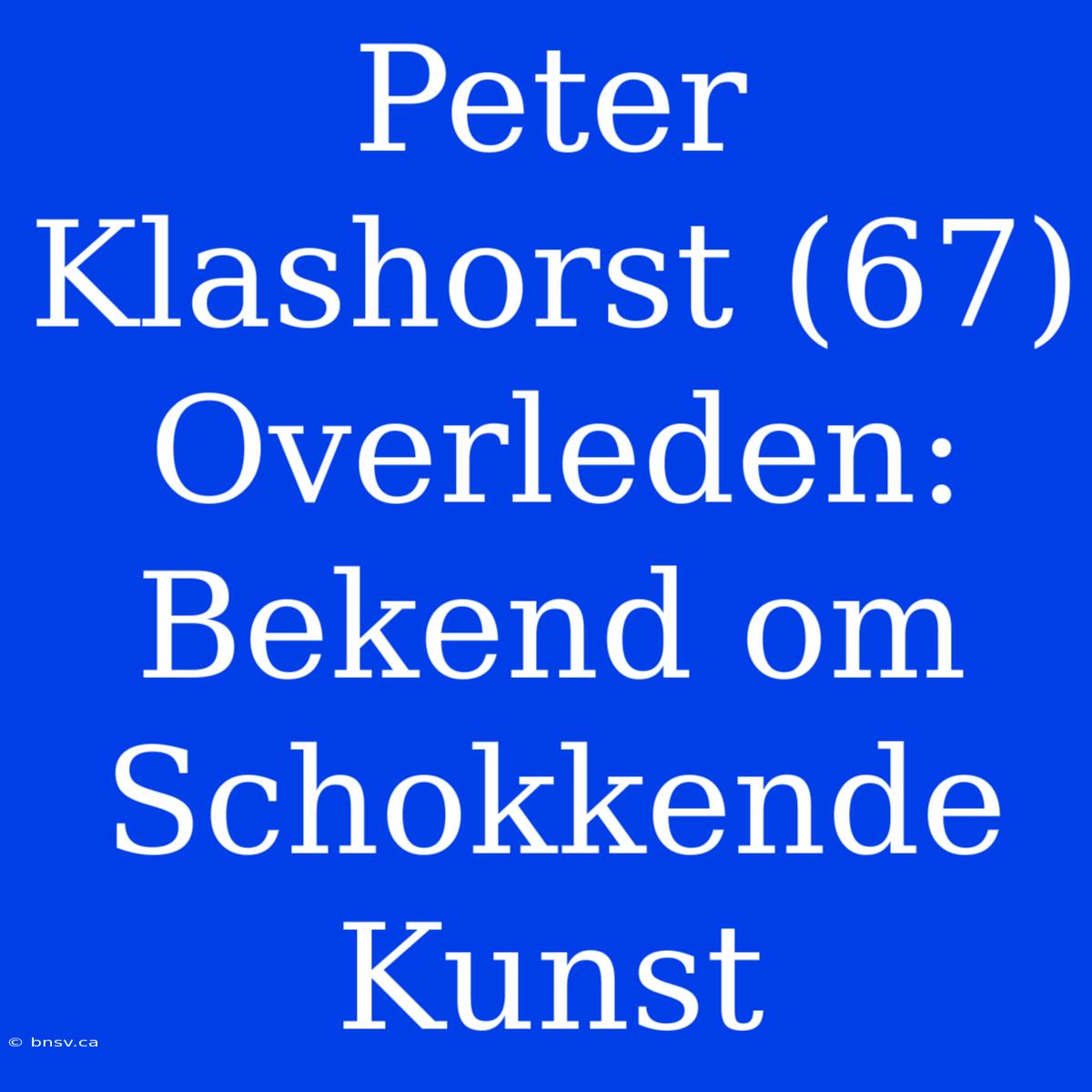 Peter Klashorst (67) Overleden: Bekend Om Schokkende Kunst