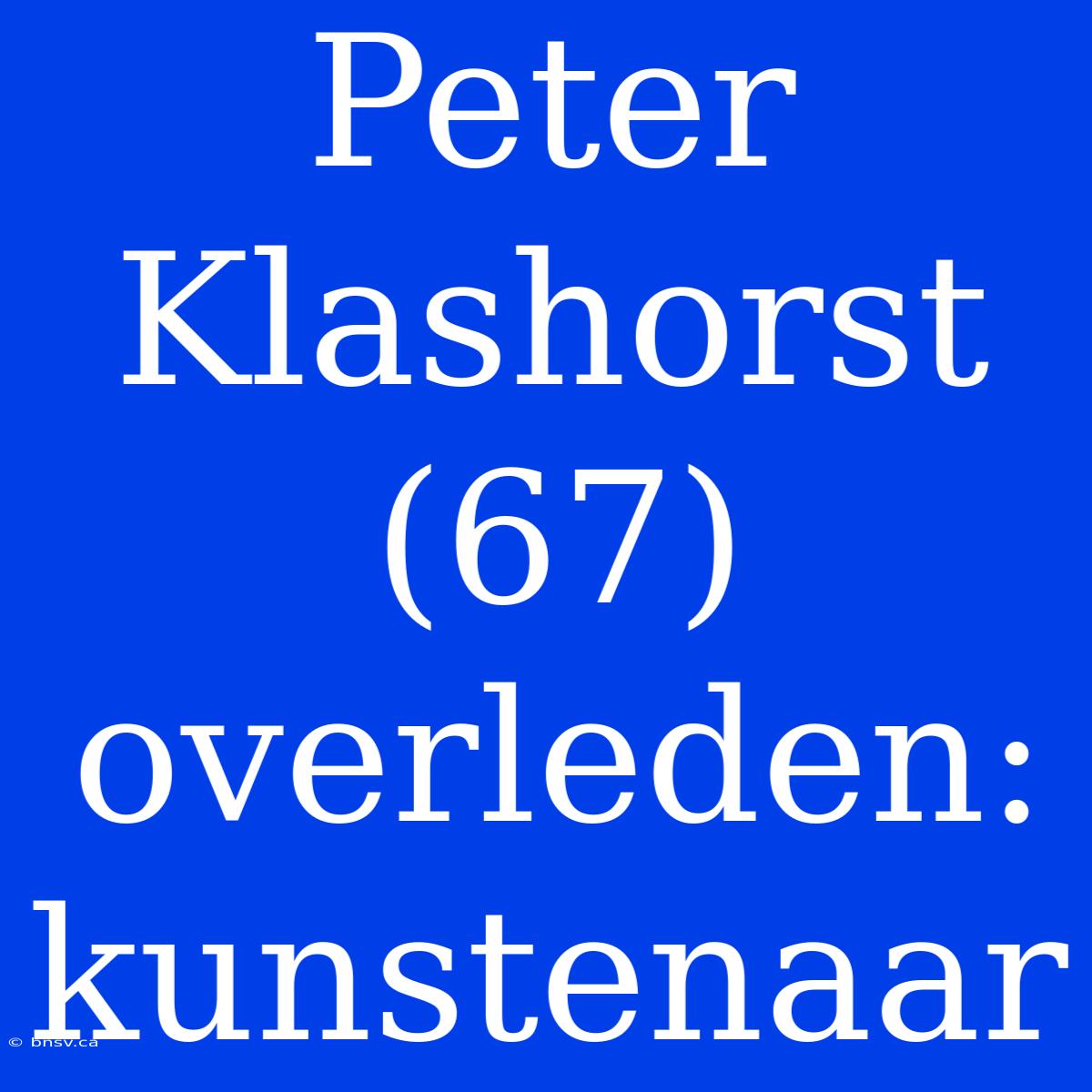 Peter Klashorst (67) Overleden: Kunstenaar