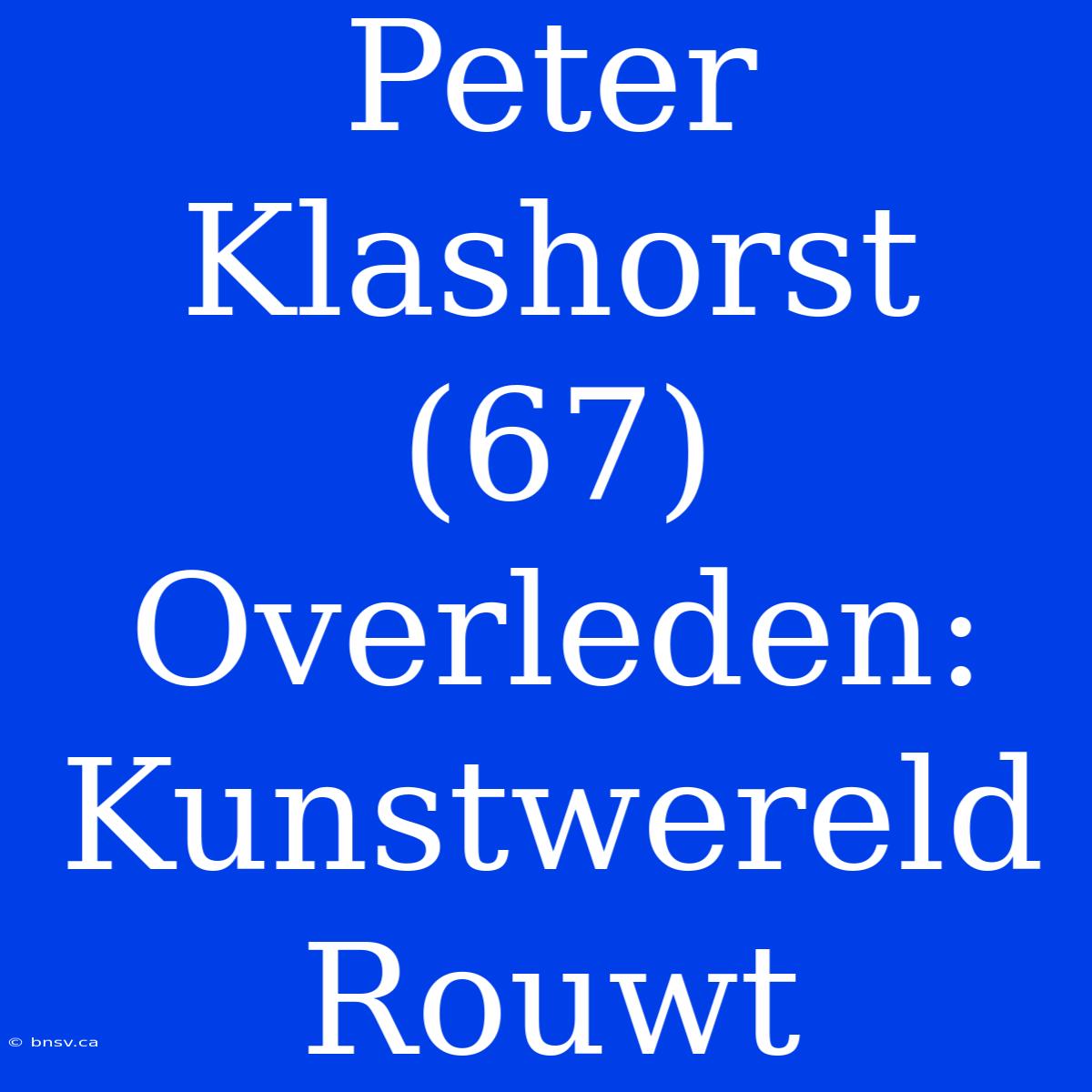 Peter Klashorst (67) Overleden: Kunstwereld Rouwt