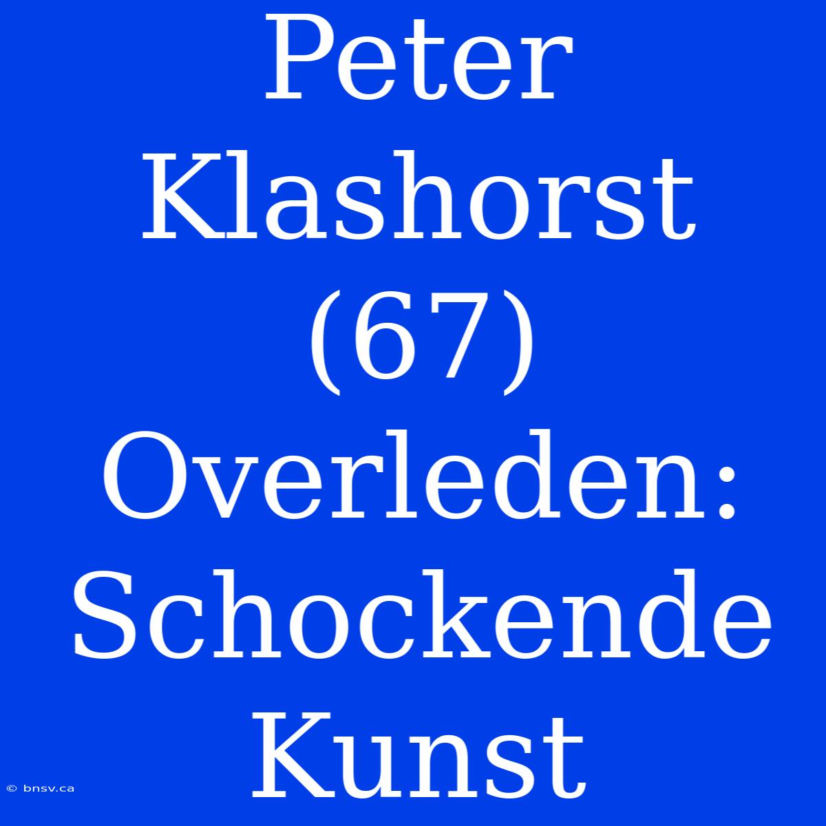 Peter Klashorst (67) Overleden: Schockende Kunst