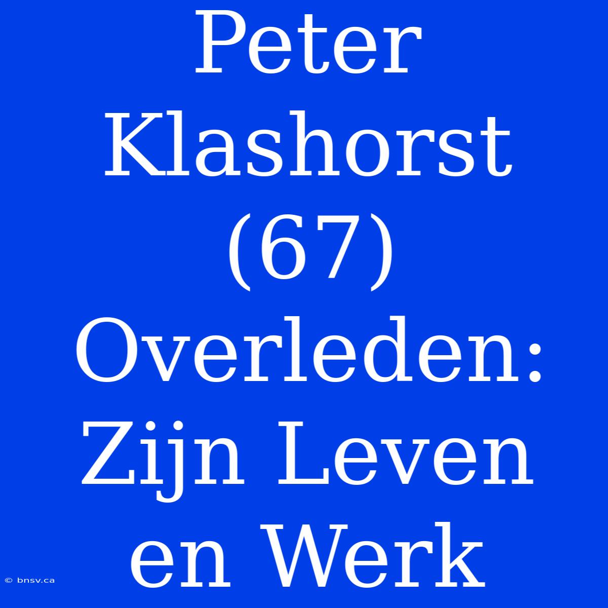 Peter Klashorst (67) Overleden: Zijn Leven En Werk