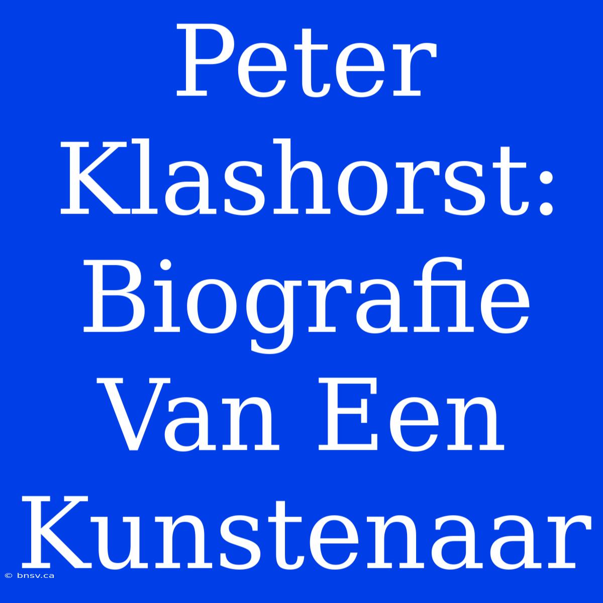 Peter Klashorst: Biografie Van Een Kunstenaar