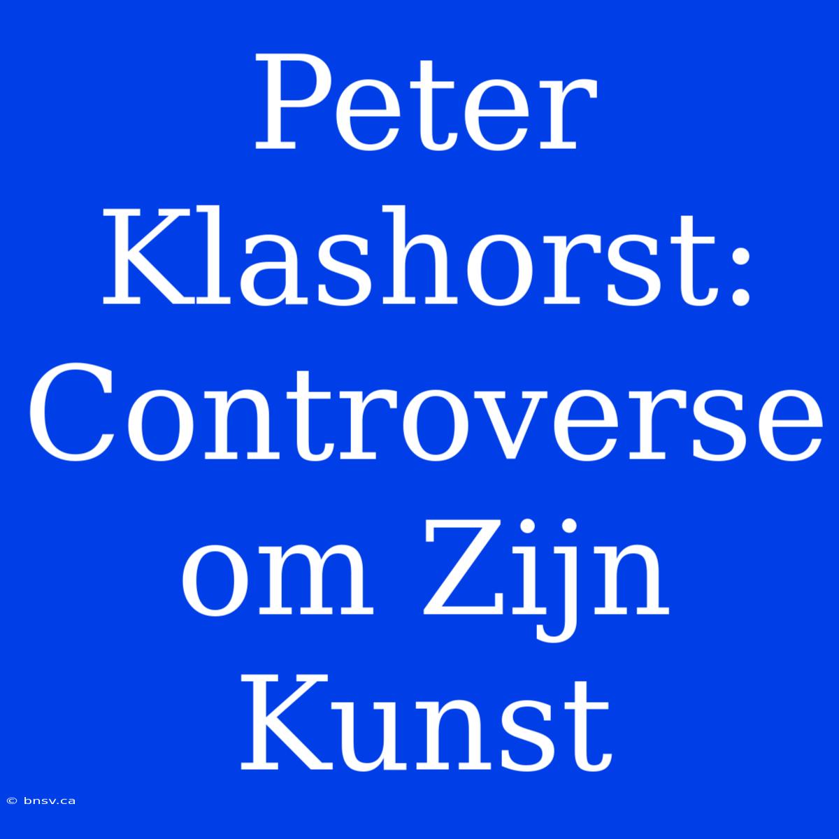 Peter Klashorst: Controverse Om Zijn Kunst