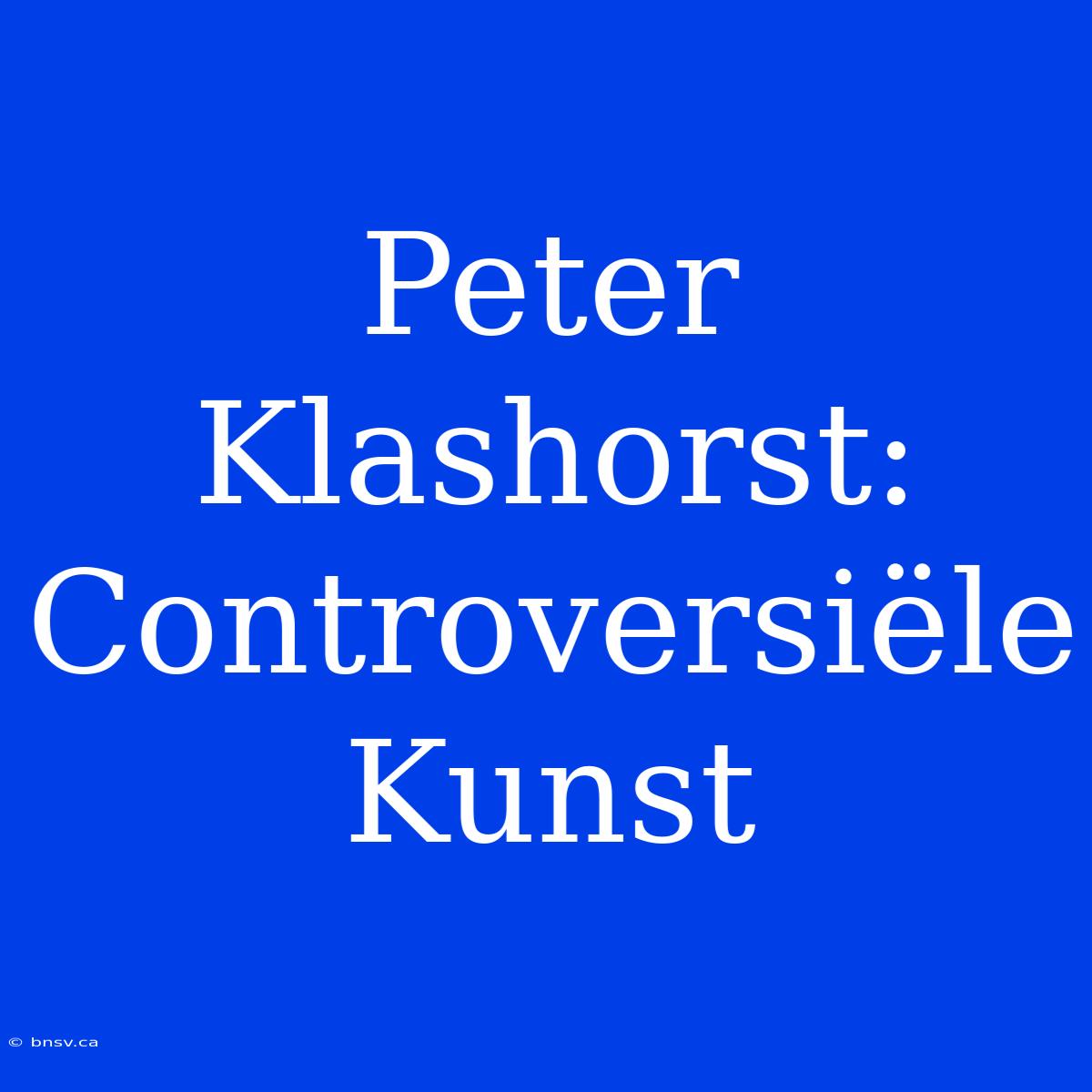 Peter Klashorst: Controversiële Kunst