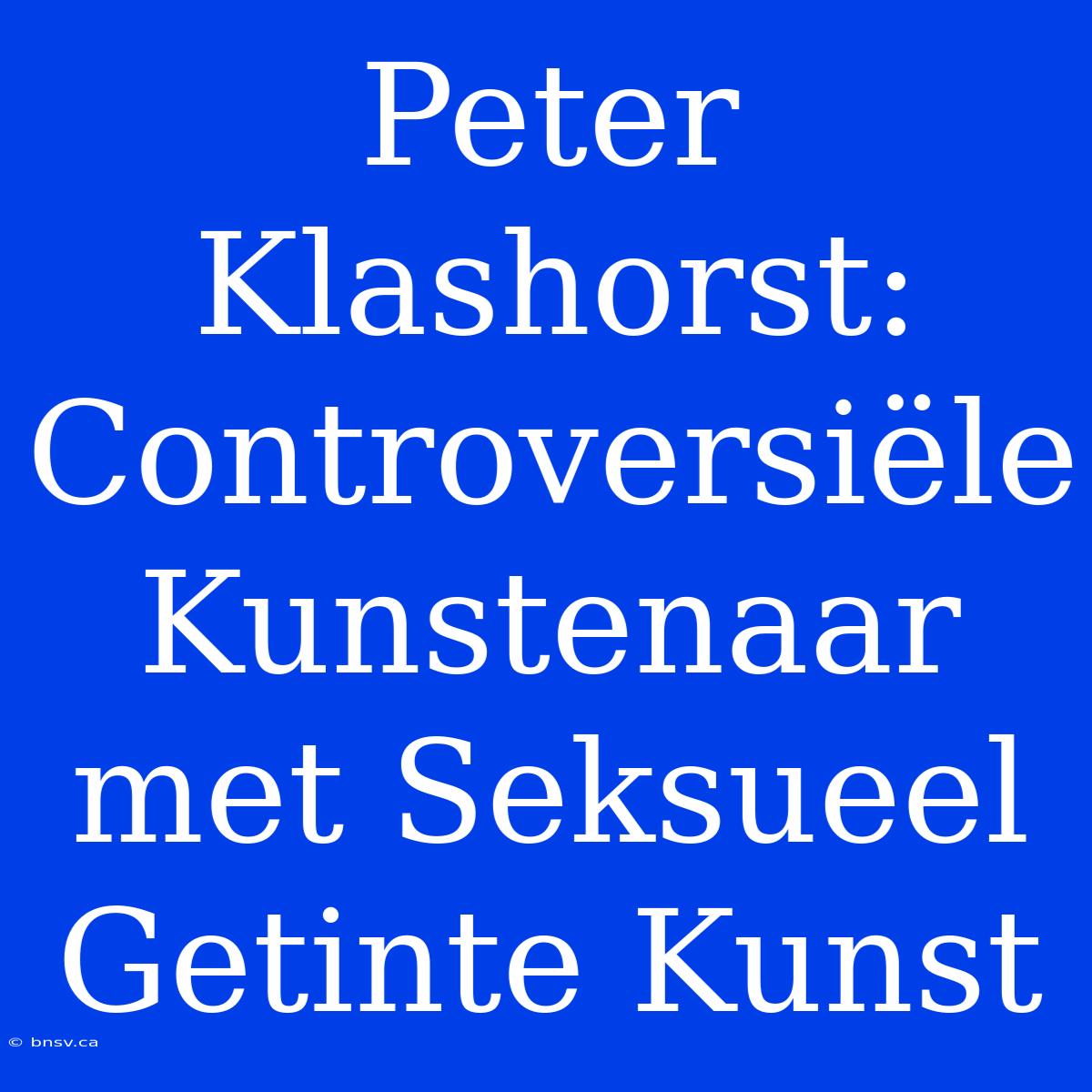 Peter Klashorst: Controversiële Kunstenaar Met Seksueel Getinte Kunst