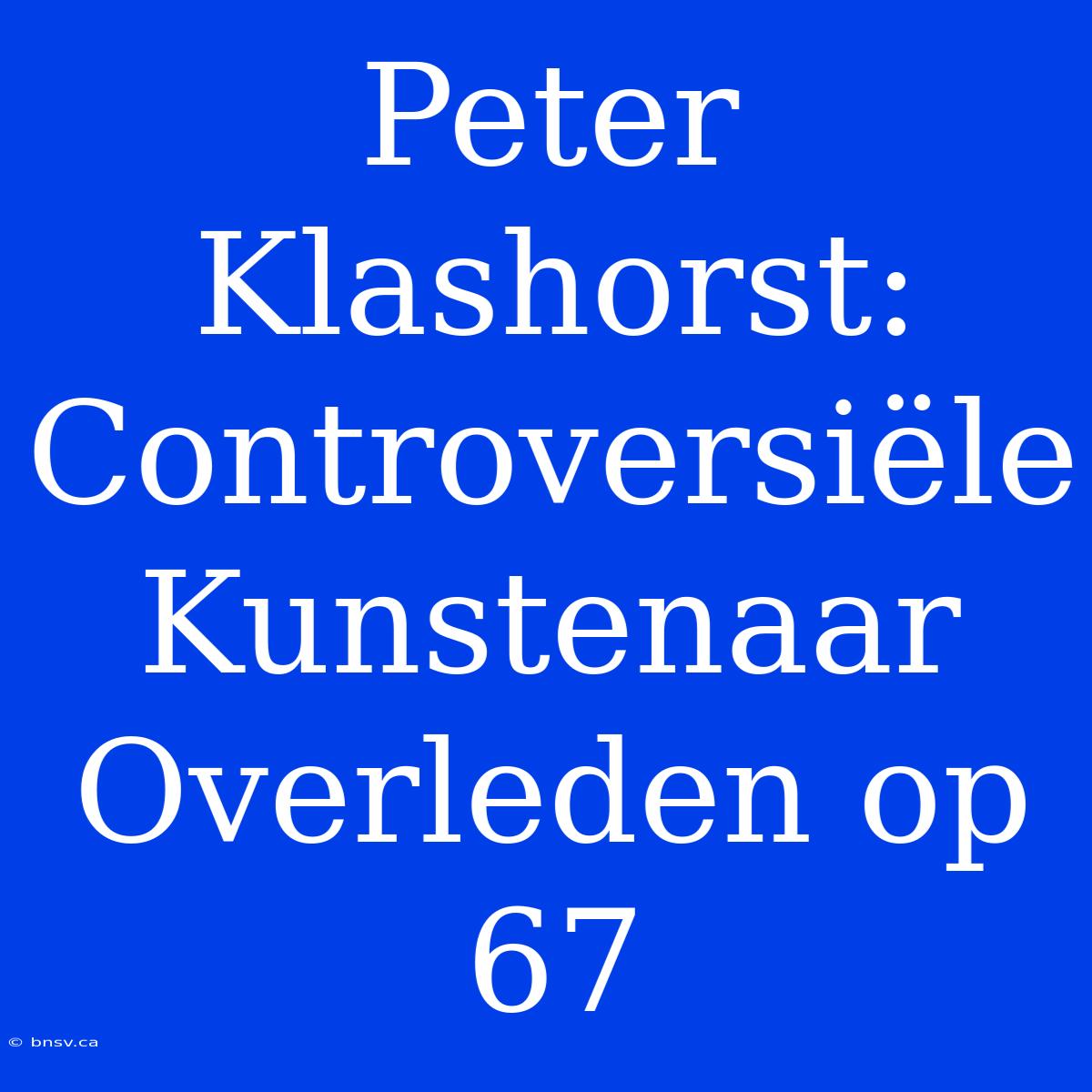 Peter Klashorst: Controversiële Kunstenaar Overleden Op 67