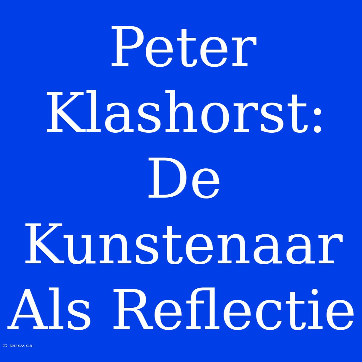 Peter Klashorst: De Kunstenaar Als Reflectie