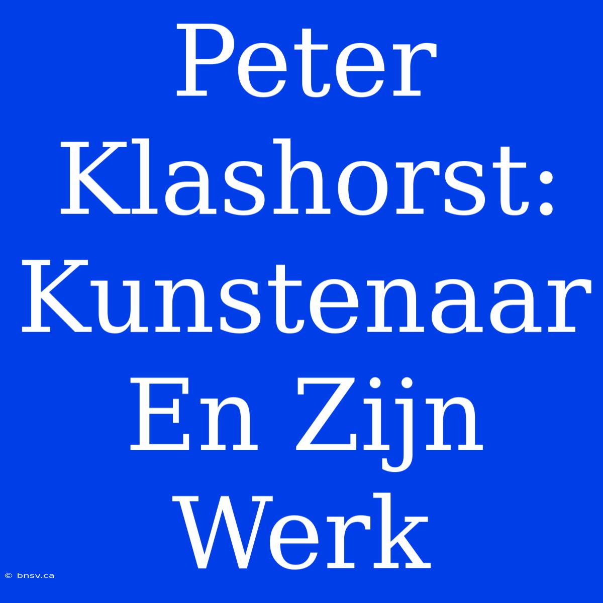 Peter Klashorst: Kunstenaar En Zijn Werk