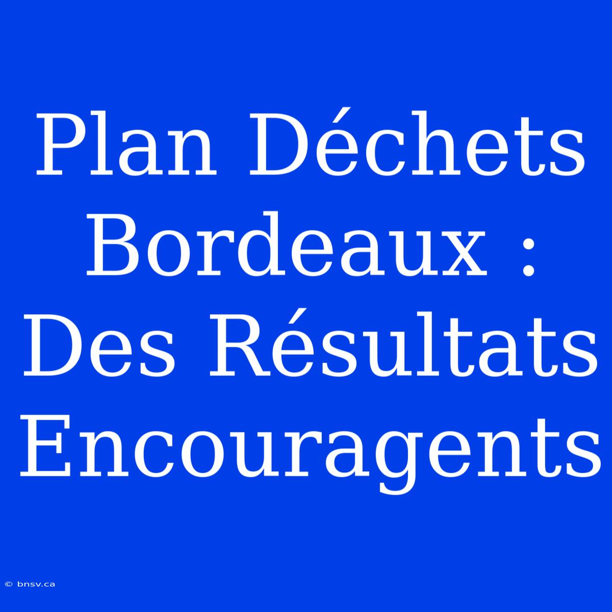 Plan Déchets Bordeaux : Des Résultats Encouragents