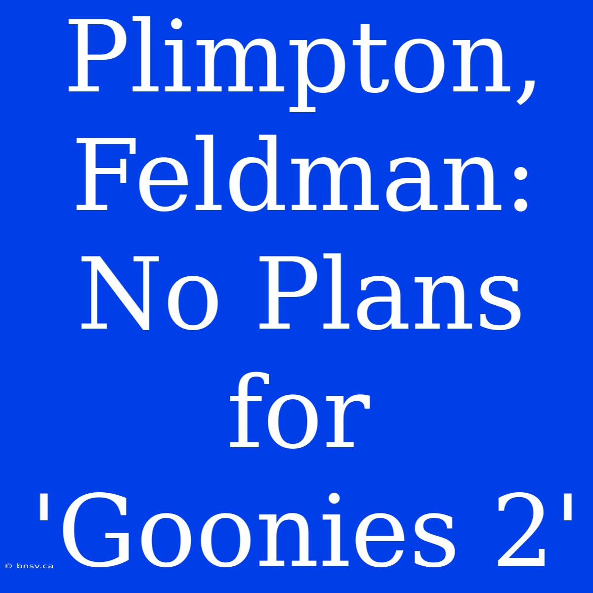 Plimpton, Feldman: No Plans For 'Goonies 2'